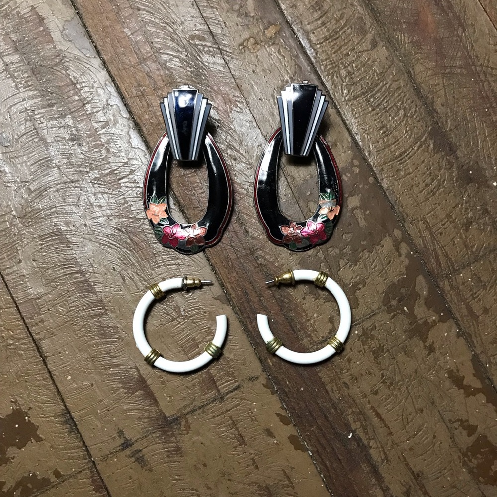 Vintage Lot- 2 Pairs of Enamel Post Back Earrings